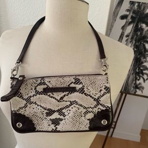 Coccinelle zippered soft clutch with python embossed leather, detachable strap,